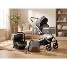 BABY STROLLER 1-32 GRAY + BABY CAR SEAT