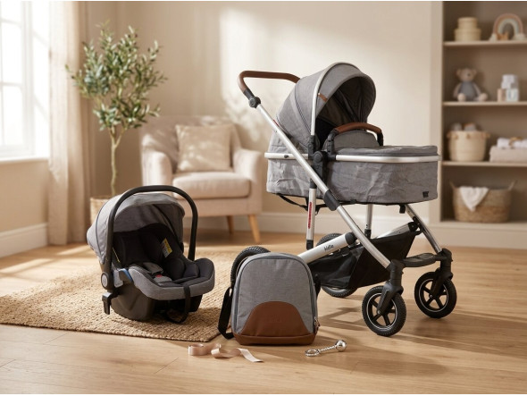 BABY STROLLER 1-32 GRAY + BABY CAR SEAT