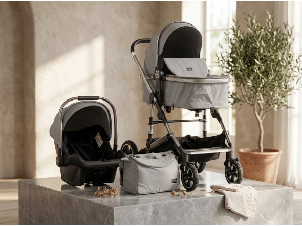 BABY STROLLER 1-28 GRAY + BABY CAR SEAT