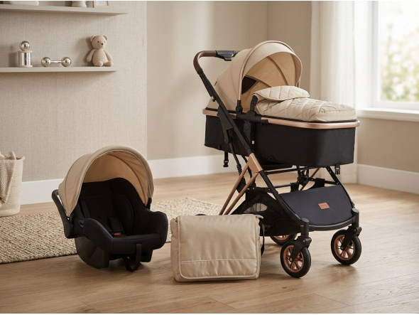 BABY STROLLER 1-30 BEIGE + BABY CAR SEAT